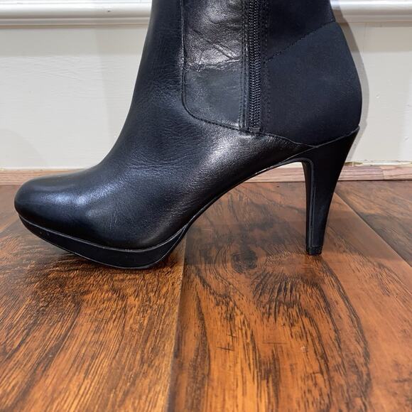 ADRIENNE VITTADINI Black Leather 9.5 Knee High Boots 3.5” Stiletto Full Zipper - Picture 12 of 13